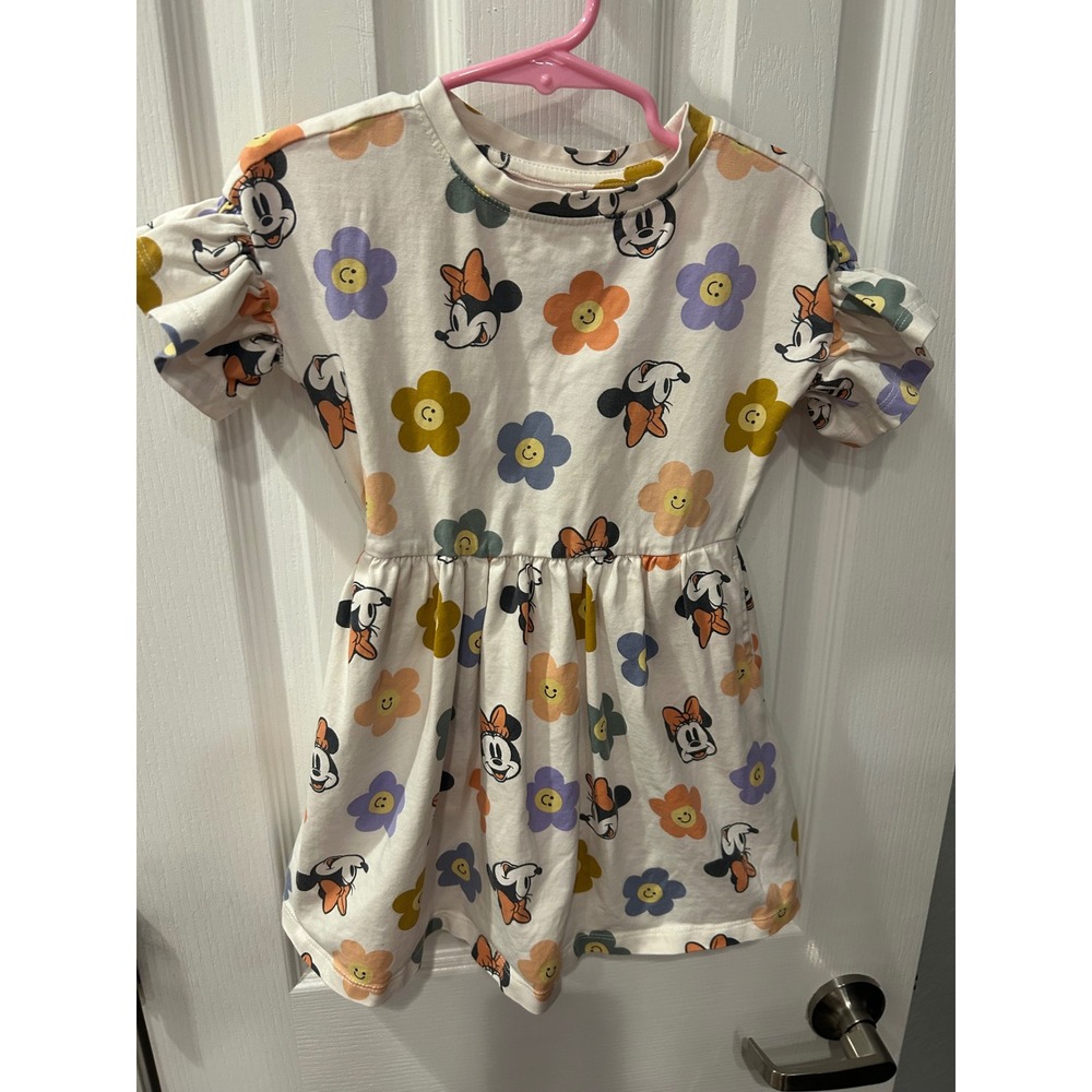 Disney parks Minnie Mouse Floral Puff Sleeve Dress 3 Cream Smiley Flower k7005